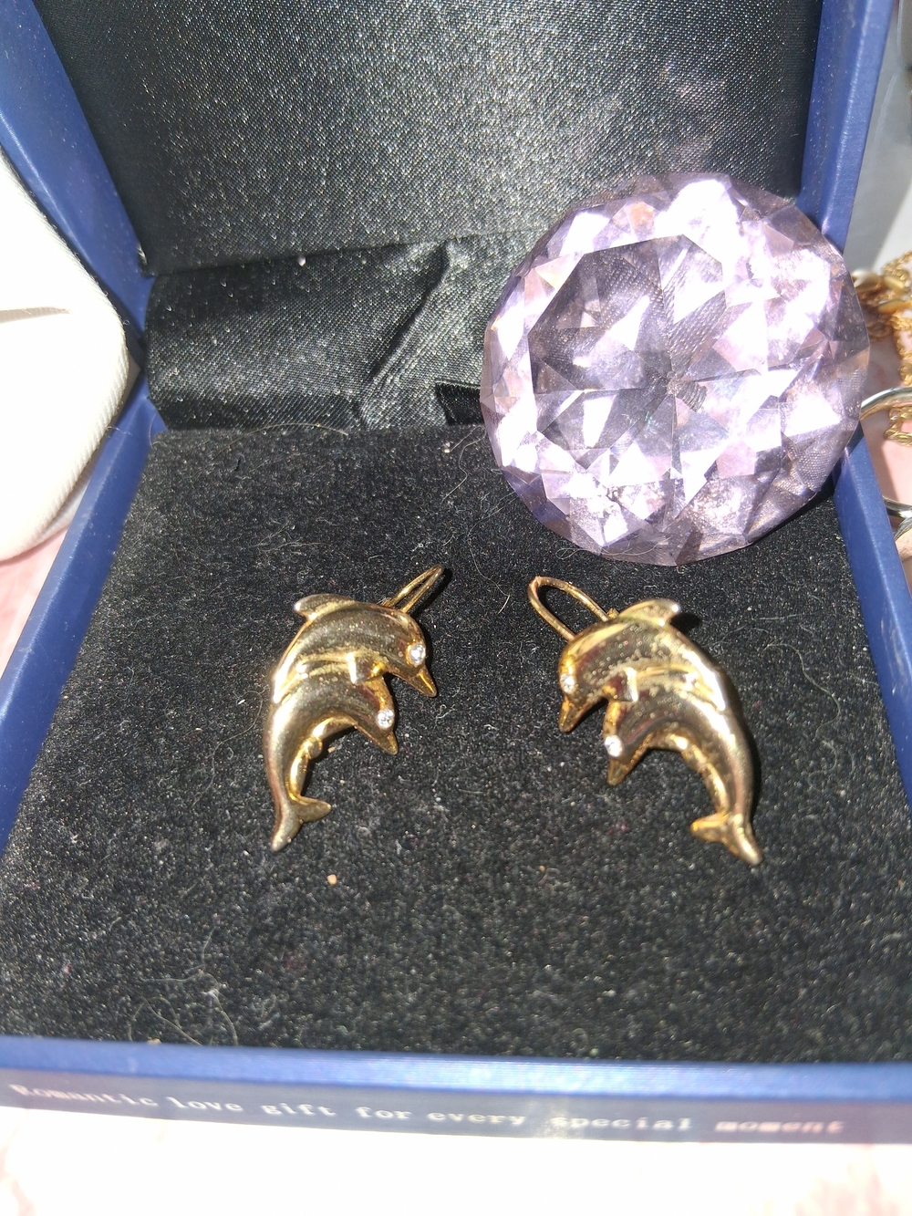 Source Unknown Gold Dolphin Drop Earrings